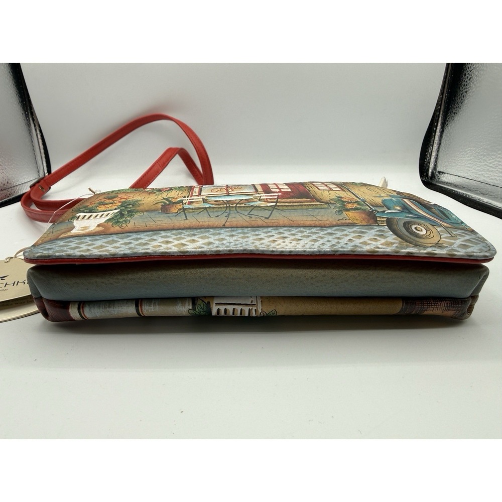 Anuschka Hand Painted Leather Crossbody Travel Organizer Bag-FRANCE Le Cafe - Picture 2 of 7